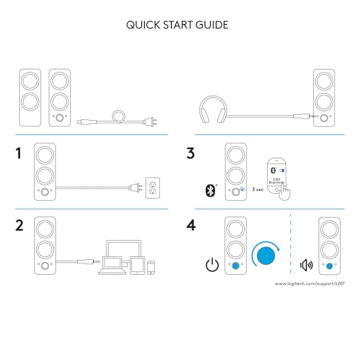 Logitech Z207 2.0 Stereo Computer Speakers with Bluetooth - size: 9.5"x3.5"x4.9"