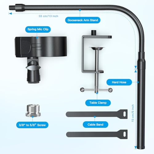 ZealSound Microphone Stand Gooseneck, 19-Inch Mic Arm Stand with Adjustable Microphone Clip Holder and 3/8" to 5/8" Screw Adapter for Blue Yeti Shure Fifine Podcast Streaming Gaming - size: 19-Inch