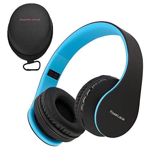PowerLocus Wireless Bluetooth Over-Ear Stereo Foldable Headphones, Wired Headsets with Built-in Microphone for iPhone, Samsung, LG, iPad (Black/Blue) - color: Black/Blue