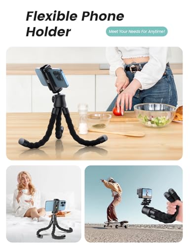 Phone Tripod with Light & Remote, 360° Rotating for Travel Use | LED light with 3 brightness levels, Fits smartphones & cameras. Great for tabletop & travel. - style: 13.4'' Black