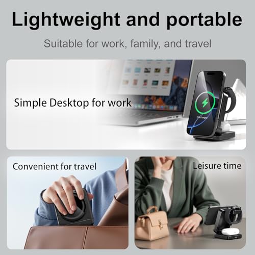 Foldable Wireless Charging Station, White, with 30W Adapter | Portable Magnetic Travel Charging Stand for iPhone & Samsung, Apple Watch & Galaxy Watch, AirPods & Galaxy Buds