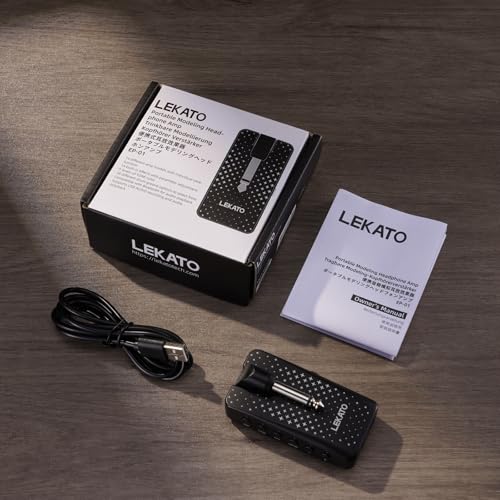 Guitar Headphone Amp, LEKATO Headphones Amplifier for Electric Guitar and Bass, Features 28 Drum Grooves, 14 Effects, 14 Amp Models, Built-in Bluetooth Streaming, OTG Recording, USB Rechargeable