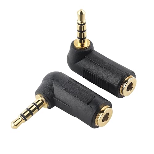 Cable Matters 2-Pack TRRS Right Angle 3.5mm Adapter, Black | 3.5mm Right Angle Adapter, 90 Degree Audio Converter
