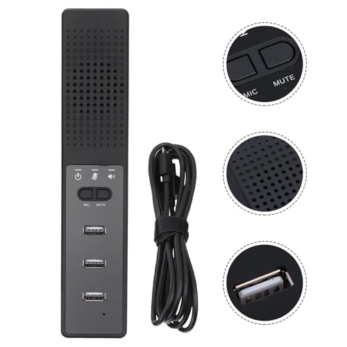 Portable USB Conference Microphone and Desktop Speaker with Stereo Effect, Black Abs Material Mini Laptop Speaker for Office and School Use, Compact Design with Enhanced Sound