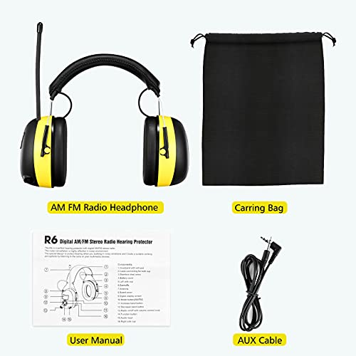 BJKing AM/FM Radio Headphones with Digital Display EP003, 30dB AM FM Hearing Protection Safety Ear Muffs, Ear Protection Headphone for Mowing, Landscaping, Shooting and Construction Black-Orange - color: Orange