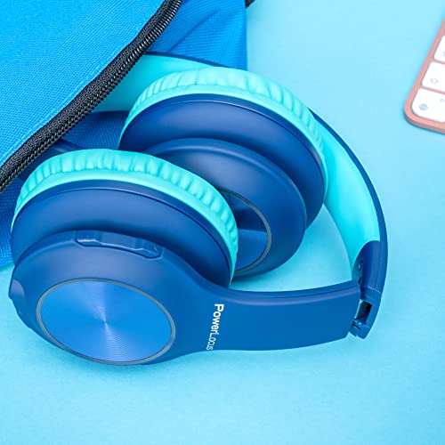 PowerLocus PLED Kids Bluetooth Headphones, Kids Wireless Headphones with LED Lights, 74/85/94dB Safe Volume, Micro SD, AUX Cable, Hi-Fi Stereo, Built-in Mic Over Ear Kid Headphone for Travel/Tablet/PC - color: Blue