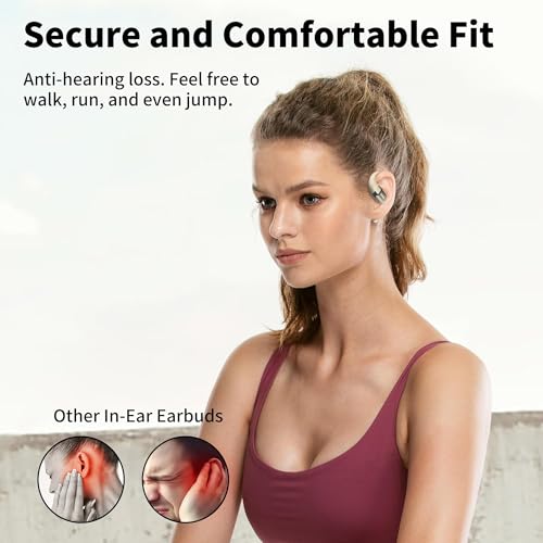 BUGANI Open Ear Headphones, Bluetooth 5.2 Open Ear Earbuds with Microphone, ENC Clear Talk, Immersive Stereo Sound, Fast Charging, 32H Playtime, Waterproof, White