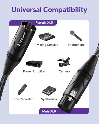 VCELINK XLR Cables 6ft 2 Packs, Male to Female XLR Microphone Cable | Gold-Plated 3-Pins Balanced Shieled Speaker Cable, AL & OFC Dual Shielded Balanced Mic Cord - style: 6 Feet