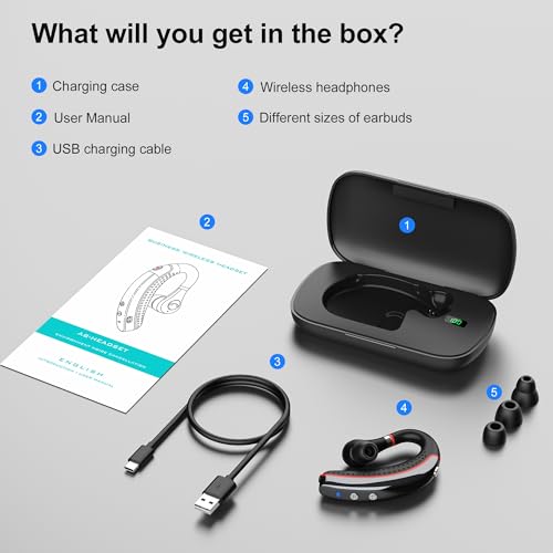 Bluetooth Headset,Wireless Bluetooth Earpiece,Headphones for Work | 15g Ultralight,500mAh Charging Case,72H Playtime for Work,V5.3 Hand-Free Comfortable Fit with Mic for Trucker/Office