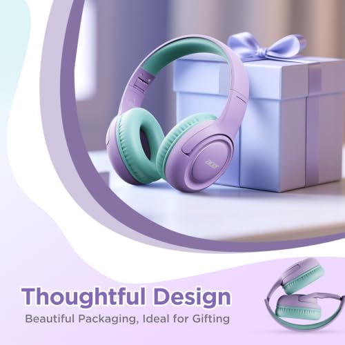 Acer Kids Headphones for School, USB-C-3.5mm Dongle, w/Mic HK03 | Foldable Wired Over Ear Headphones, for Toddler School/Tablet/iPad/PC/Travel, Purple-Green - color: 2-in-1 Purple Green