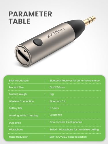 HVMLAK Link280 Bluetooth 5.4 Aux Car Audio Adapter Receiver, 1 Pack - color: Silver
