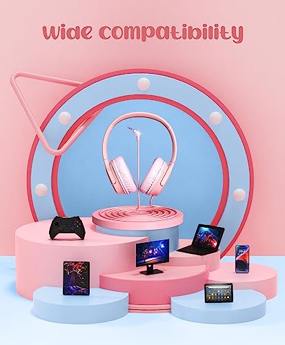 DyBaxa Kids Headphones,Wired On-Ear Foldable Headphones for Kids, Pink - color: Pink