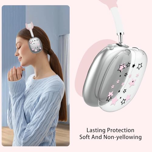 Silicone Case for AirPods Max Headphones, Clear Star Soft TPU Ear Cups Cover/Ear Pad Cover/Headband Protection for Apple AirPods Max USB-C/Lightning (2024/2020) (Pink) - color: Pink