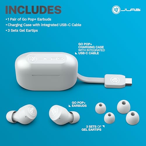 JLab Go Air Pop+ True Wireless Earbuds, in Ear Headphones, Bluetooth Earphones, 35H Playtime Ear Buds, Bluetooth Earbuds with Microphone, USB-C Charging Case, Dual Connect, EQ3 Sound, Cloud White | Wireless Earphones, IP55 True Wireless Earbuds with Micro