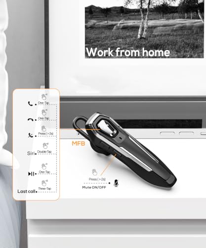 Single Ear Bluetooth Headset V5.4 36Hrs Talk Time, Bluetooth Earpiece | Noise Canceling Microphone, Hands-Free Wireless Headset for Driving/Office/Business, Crystal Clear Calls, Lightweight (Black)