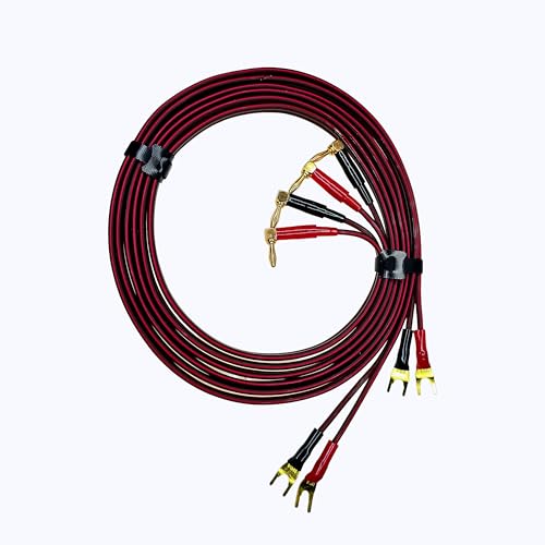 13 AWG OFC Braided Speaker Cable 6ft 2-Pack, 90 Degree Angled Gold Plated Banana Plug to Spade, for Audiophile Bookshelf Floor-Standing Speaker, Amplifier AV Receiver Home Theater Stereo System