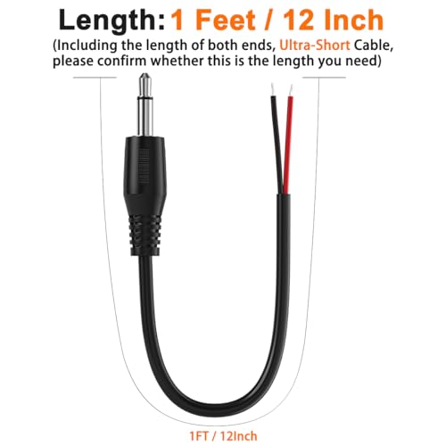 Replacement 3.5mm Male Jack to Bare Wire Open End TS 2 Pole Mono 1/8" 3.5mm Jack Plug Connector AUX Audio Cable for Scanner,Speaker PA Horns,Morse Key, Cooling Fans, Power amp Repair - size: 1ft