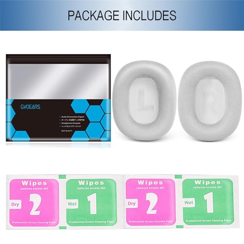 GEVO Upgraded Ear Cushions Replacement Earpads for Apple AirPods Max Headphones, Mesh Fabric Ear Pads Cover with Memory Foam and Magnet for AirPods Max (Silver) - color: Silver