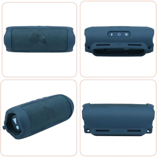 Silicone Case Compatible with JBL Flip 7 Speaker, Shockproof Protective Cover Soft Skin Silicone Cover with Shoulder Strap and Hook and Loop Straps for Bike Golf Cart Rail Mounting (Dark Blue) - color: Dark Blue