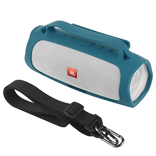 Silicone Case for JBL Charge 4 Portable Waterproof Speaker, Travel Carrying Case Protective Pouch Cover with Handle Adjustable Shoulder Strap and Phone Holder Stand (Blue) - color: Blue