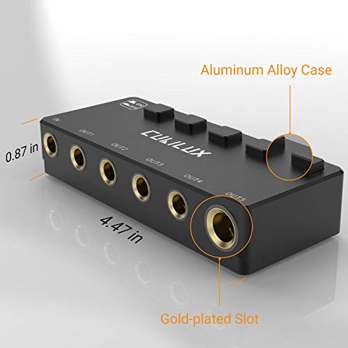 Cubilux 5-Way 6.35mm Stereo Audio Splitter with Switch, Passive Multi 1/4” AUX Distributor, Quarter Inch TRS Splitter Box/HUB for Instrument Cable, Headphones, Speaker, Guitar, Keyboard, Pedal - color: Black, Switcher Control