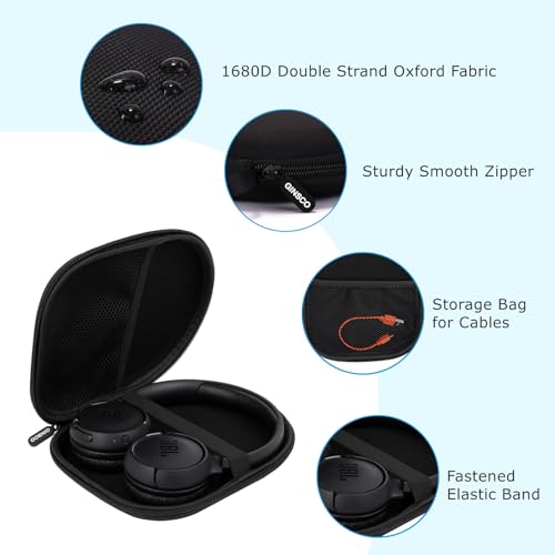 Ginsco Case Compatible with JBL Tune 510BT Bluetooth Headphones, with JBL Tune 520BT/670NC Live 460NC, with Sony WH-CH520/510, Portable Travel Carrying Headphone Case for On Ear Headphones (Black) | Bluetooth Headphones - color: Black