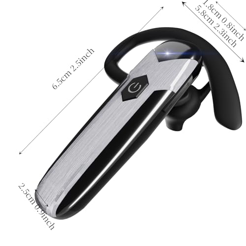 Bluetooth Headset V5.3 Single-Ear Earpiece with Wireless Microphone 48H Battery, Bluetooth Earpiece - Handsfree for Driving/Truck Drivers, Compatible with iPhone, Android, Samsung - color: Silver-Gray-Black