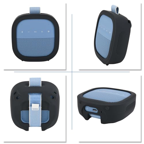 Silicone Case for Bose SoundLink Micro 2nd Gen Speaker, Shockproof Travel Protective Sleeve Soft Skin Cover with Shoulder Strap (Case Only) (Black) - color: Black