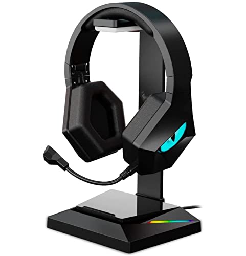 Headphone Stand Headset Stand Gaming Headphone Stand Wired Headset Desk Dual Hanger Base with Phone Holder 2 USB Port Headphone Stand for Desk