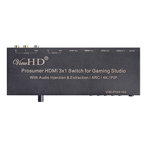 Prosumer HDMI 3x1 Switch | 4K@30Hz HDMI v1.4 | MIC Audio Injection/Combiner | HDMI Audio Extractor | Optical/Coax/RCA L/R to HDMI Audio| ARC | Model: VHD-PH3X1GS