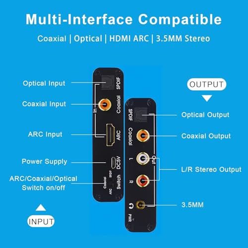 HDMI ARC Audio Extractor, AMANKA DAC Converter 192KHz Digital to Analog Audio Converter, Optical/SPDIF Coaxial HDMI ARC to Optical/SPDIF Coaxial Stereo L/R 3.5mm Jack for TV - size: ARC-DA