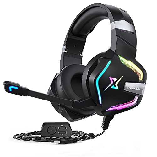 targeal 7.1 Surround Sound PC Gaming Headset for PS5 PS4 Laptop Mac Tablet Mobile, Over Ear Wired USB Gaming Headphone with Omni-Directional Noise Canceling Mic, RGB LED, with Type C Cable - style: SKY-917 + TypeC Cable