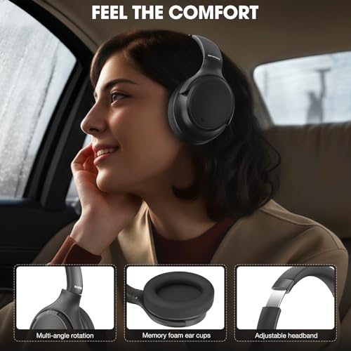 INFURTURE H1 Plus Active Noise Cancelling Headphones with EQ Mode, Bluetooth5.4 & 3.5mm Jack,Wireless Over Ear Bluetooth Headphones, Deep Bass Headset, Low Latency, Memory Foam Ear Cups,90H Playtime - color: Black