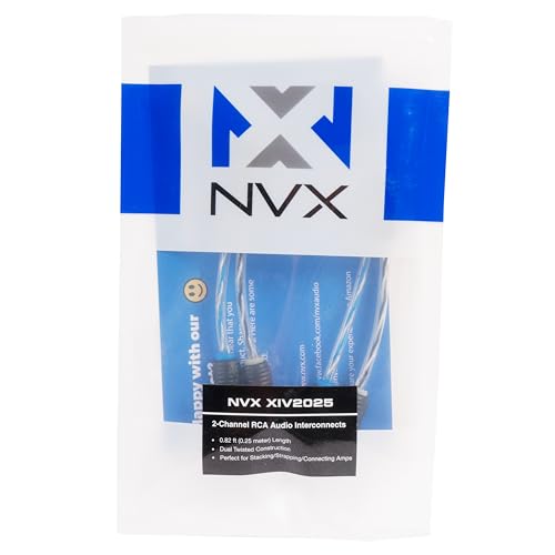 NVX® 0.82 ft (0.25 Meter) 2-Channel Car Audio RCA Audio Interconnect Cable | Oxygen Free Copper Twisted Pair V-Series with Shielded Noise Reduction and Split-tip Silver-Plated ends - size: 2 Channel-1 ft.