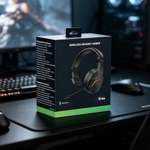 Joso One Ear Headset with Mic, Wireless Single Ear Headset for PC/iPad/Mac/Tablet/Phone/NS Switch with RGB - Chat Headphones for Truck Driver, Call Center, Office, Coach, Gaming - size: Wireless