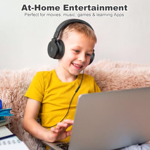 AILIHEN I35 Kids Headphones for School with Mic, 93dB Volume Limited, Black | Wired On Ear Headphones for Boys Girls, Foldable Lightweight Headphone for Classroom Learning & Entertainment Travel Computer - color: Jet Black