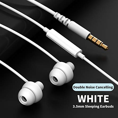 MAXROCK Unique Total Soft Silicon Sleeping Headphones Earplugs Earbuds with Mic for Cellphones, Tablets and 3.5 mm Jack Plug (White) - color: White