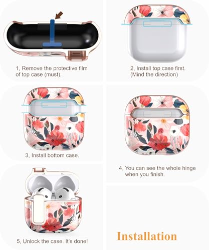 TATOFY Cover for AirPods Pro 4th Generation Case with Lock Clip Cleaner Kit Slim Hard AirPod 4 Lock Case Compatible with MagSafe (Water Pink) - color: Water Pink, size: AirPods 4th Gen