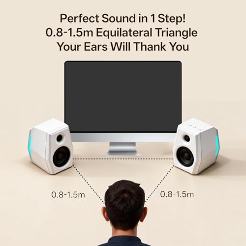 Sanyun SW209 36W 2.0 Gaming Speakers, Tactical Audio Map with 3 DSP Modes | Game/Movie/Music, 24bit DAC, USB-C/Bluetooth 5.2/AUX, 2.75" Glass Fiber Drivers & 18mm Silk Dome, RGB Lighting (Pair, White) - color: SW209 White