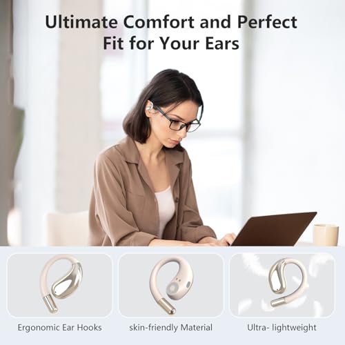 Open Ear Clip Wireless Earbuds Bone Conduction Headphones,Bluetooth 5.4,Open Ear Design for Running Fitness,IPX7 Waterproof,Built-in Mic Touch Control Operate Ear Hooks /Running/Workout/Fit Cycling