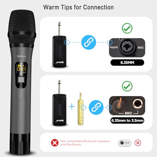 Bietrun Wireless Microphone Only for Mic Input, UHF Metal Dynamic Mic - color: Gray