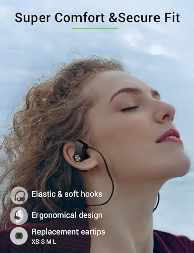 Bluetooth 5.3 Headphones, Wireless Sports In-Ear Earbuds IPX7 Waterproof | 16 Hours Playtime, Sweatproof Stereo Earphones with MIC, Noise Cancelling Headsets for Gym Running Workout, Clear Sound - color: Black