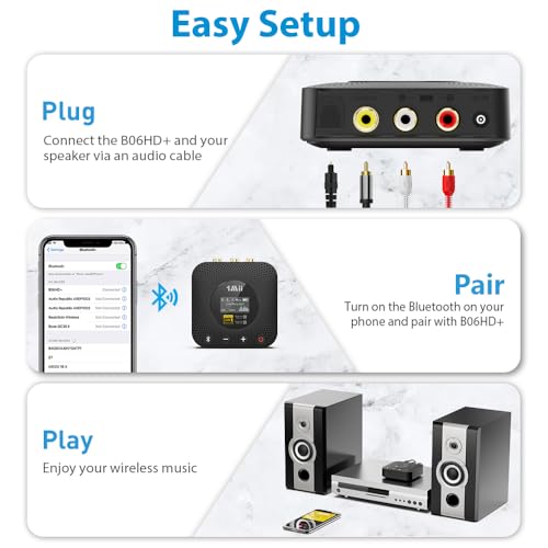 1Mii B06HD+ Hi-Res LDAC Bluetooth 5.3 Receiver for Home Stereo, Hi-Fi Bluetooth Audio Adapter w/Display, Built-in Audiophile DAC, aptX HD Low Latency, RCA Optical Coaxial for Old Stereo Receiver