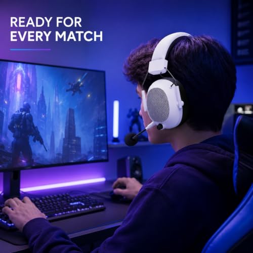 Wireless Gaming Headset for PC, PS5, PS4 and Mac, 2.4GHz Low Latency Gaming Headphones with Bluetooth 5.3, Noise Canceling Mic, RGB Light, Surround Sound, 50H Battery, Tac Master White