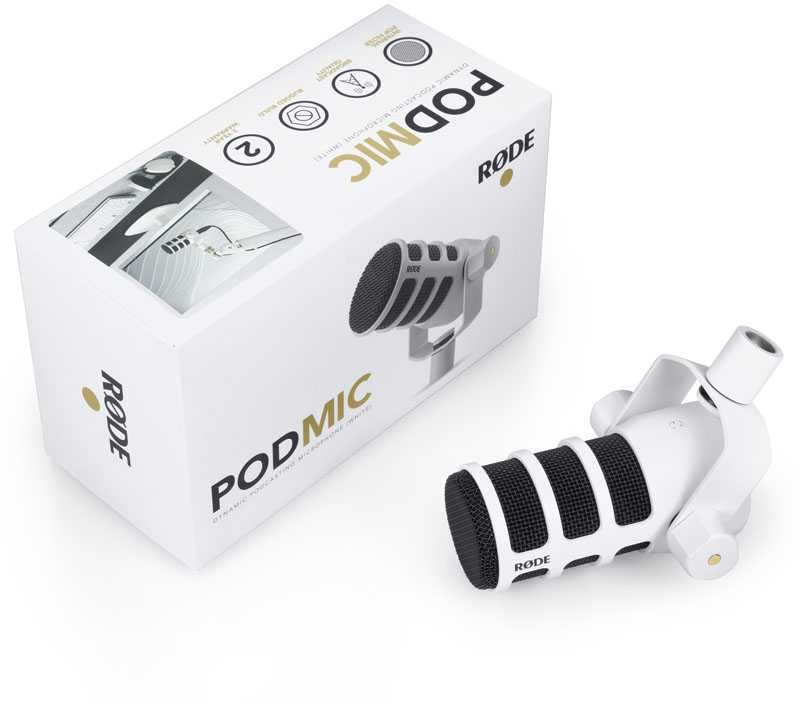 Rode PodMic (White) Cardioid Dynamic Broadcast Microphone with WS14 PodMic Pop Filter - Orange