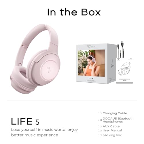 DOQAUS Bluetooth Headphones Over Ear, 70H Playtime,3 EQ Modes, with ENC Mic | 70 Hours Playtime, HiFi Stereo Sound, Deep Bass, Memory Foam Earpads, Headphones Wireless for Phone PC Travel Home Office - color: Pink