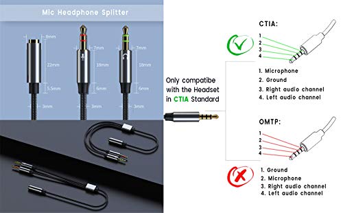 PC Splitter Cable for HyperX Cloud II, Alpha, Stinger, Core & Astro A10 A40