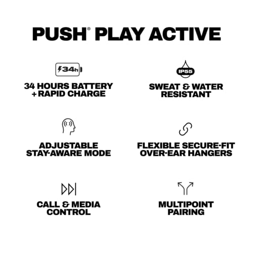 Skullcandy Push Play Active Wireless Earbuds - True Black/Orange - color: True Black/Orange