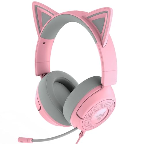 Razer Kraken Kitty V3 X Wired Gaming Headset, Kitty Ears, Pink | HyperClear Cardioid Mic, 40 mm Drivers, 7.1 Surround Sound, Comfy Ear Cushions, Cross-Platform via 3.5mm PC, PS5, Xbox - color: Quartz Pink