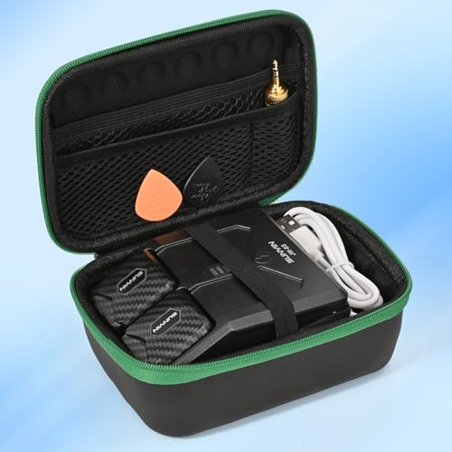 5.8Ghz Mini Wireless Guitar System with Portable Charging Case Wireless Transmitter and Receiver 4 Working Channel for Electric Guitar Digital Wind Instrument Wireless System Mini Device(Carbon Fiber) - color: Dark Grey